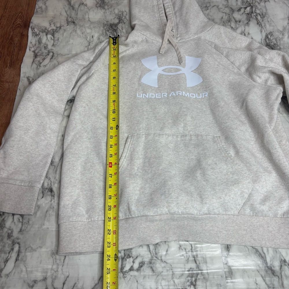 Under Armour Hoodie Logo front Pullover Sweatshirt Size XL Tan Beige - Picture 7 of 8